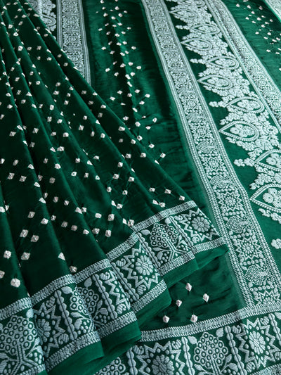 BRIJVALA: Handmade Bandhani Modal Silk Saree With Designer Pallu