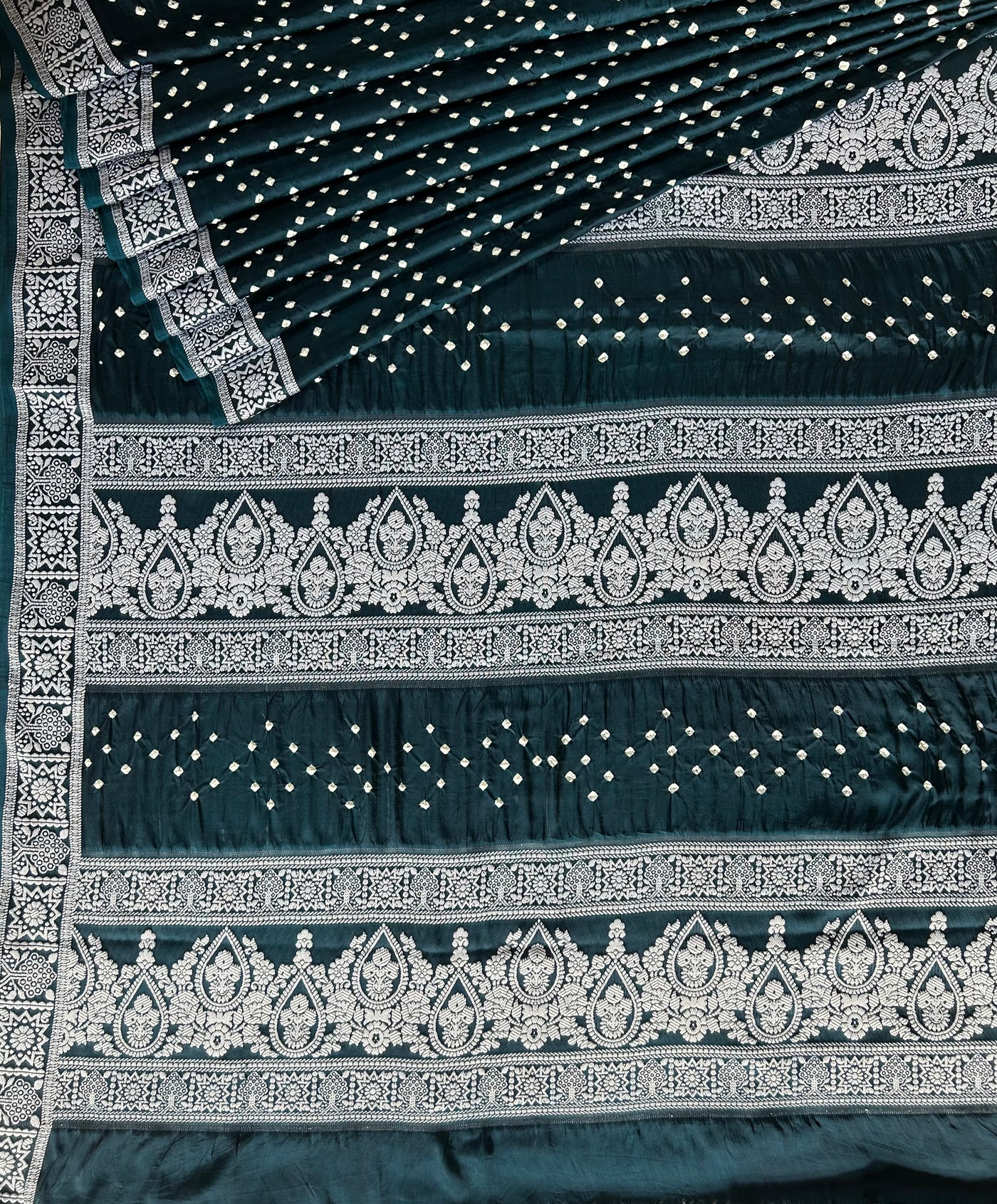 JIGNA: Handmade Bandhani Modal Silk Saree With Designer Pallu