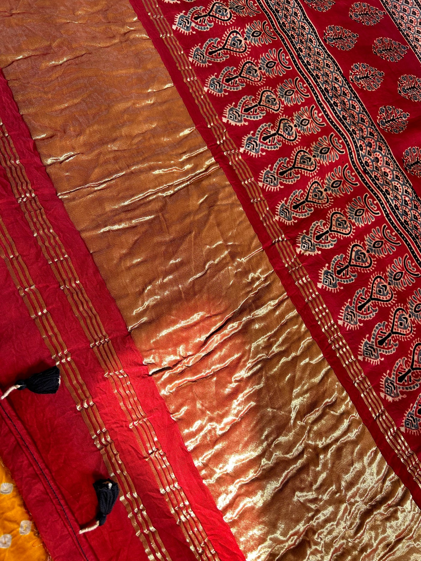 AABHA : HANDMADE BANDHANI AJRAKH MODAL SILK SAREE WITH TISSUE PALLU