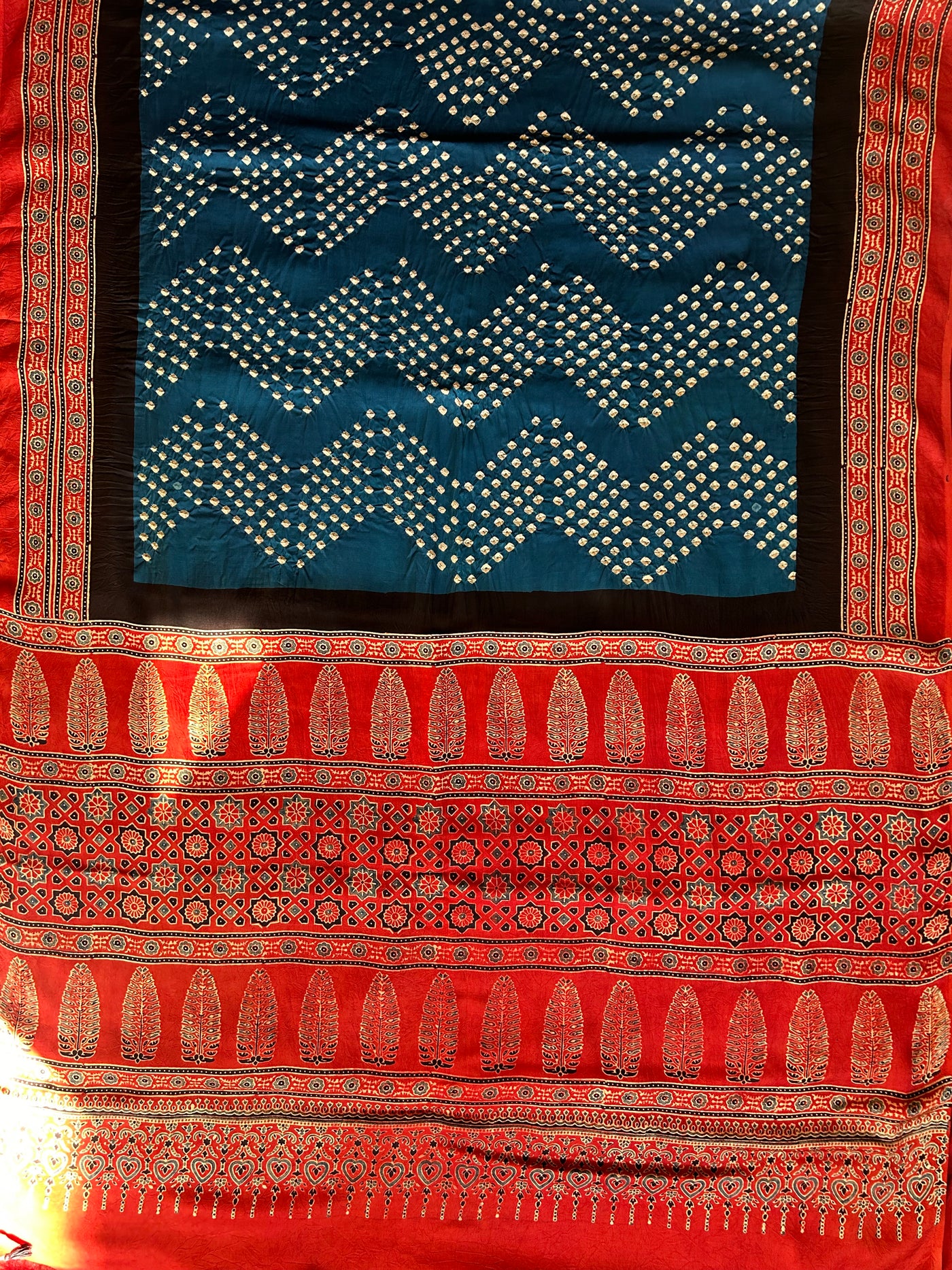 AADHYA : HANDMADE BANDHANI AJRAKH MODAL SILK SAREE WITH TISSUE PALLU