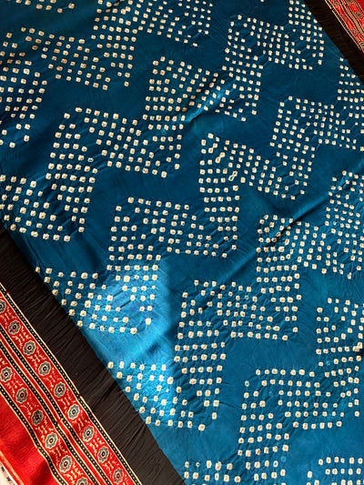 AADHYA : HANDMADE BANDHANI AJRAKH MODAL SILK SAREE WITH TISSUE PALLU