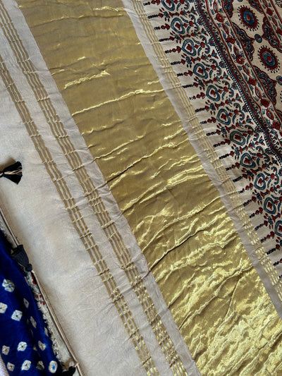 KAHANI : HANDMADE BANDHANI AJRAKH MODAL SILK SAREE WITH TISSUE PALLU