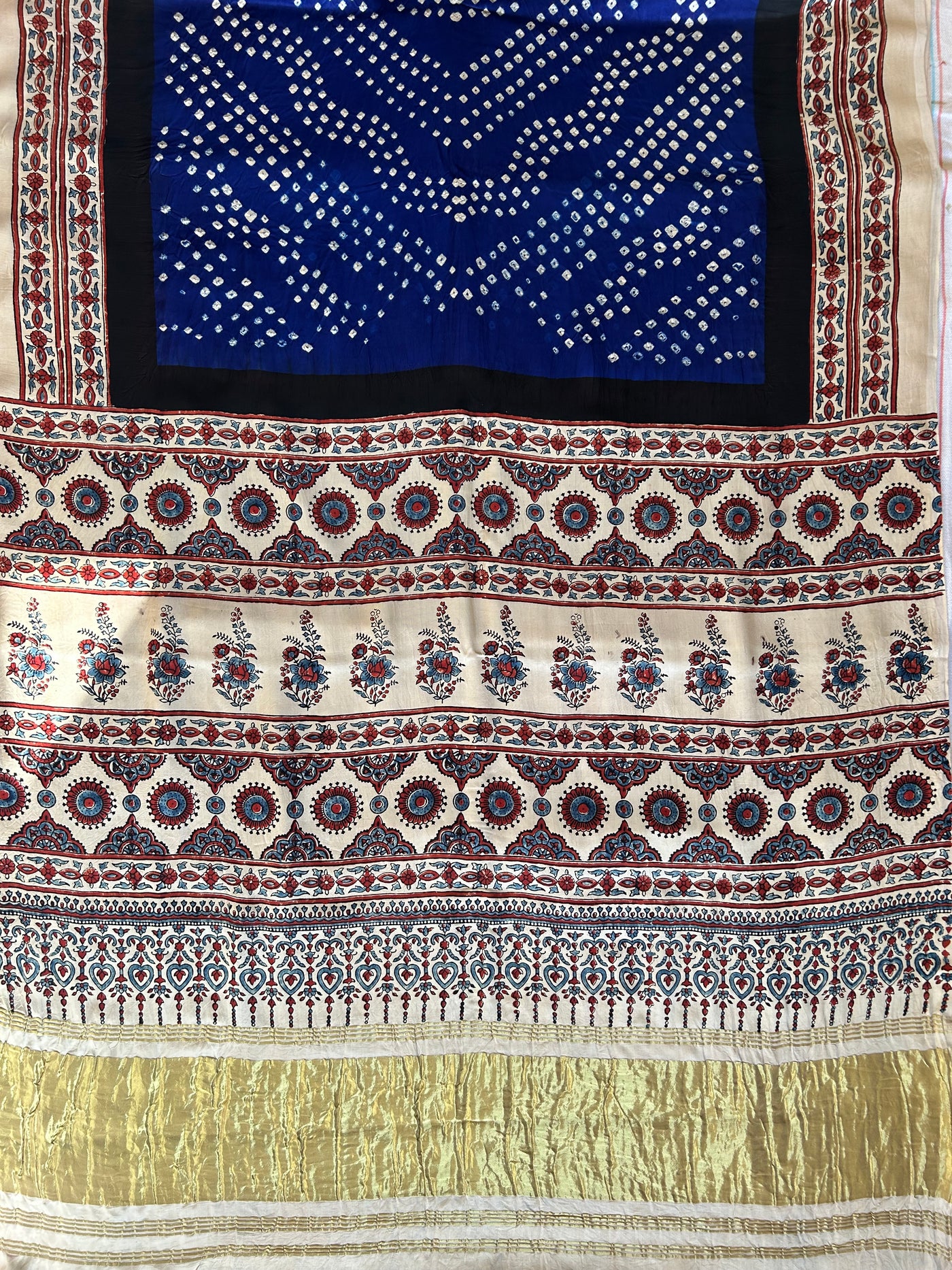 KAHANI : HANDMADE BANDHANI AJRAKH MODAL SILK SAREE WITH TISSUE PALLU