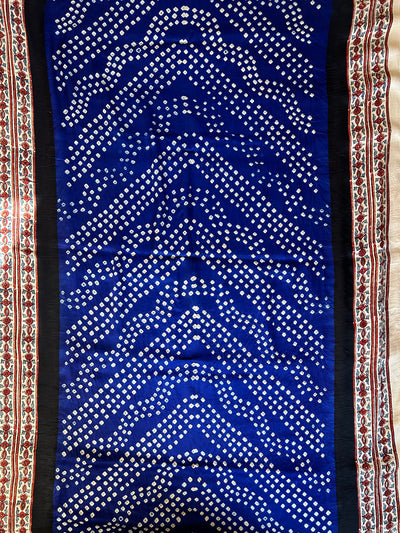 KAHANI : HANDMADE BANDHANI AJRAKH MODAL SILK SAREE WITH TISSUE PALLU
