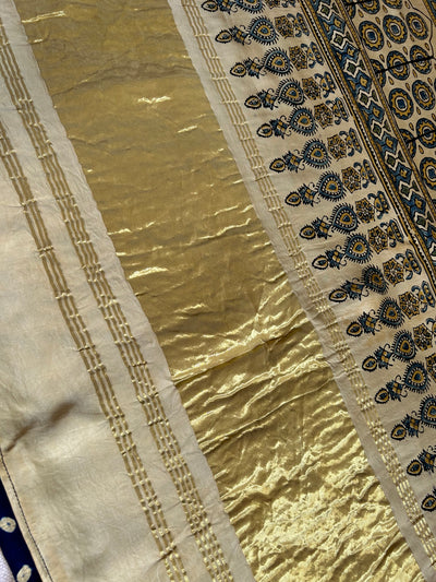 AAKRUTI : HANDMADE BANDHANI AJRAKH MODAL SILK SAREE WITH TISSUE PALLU