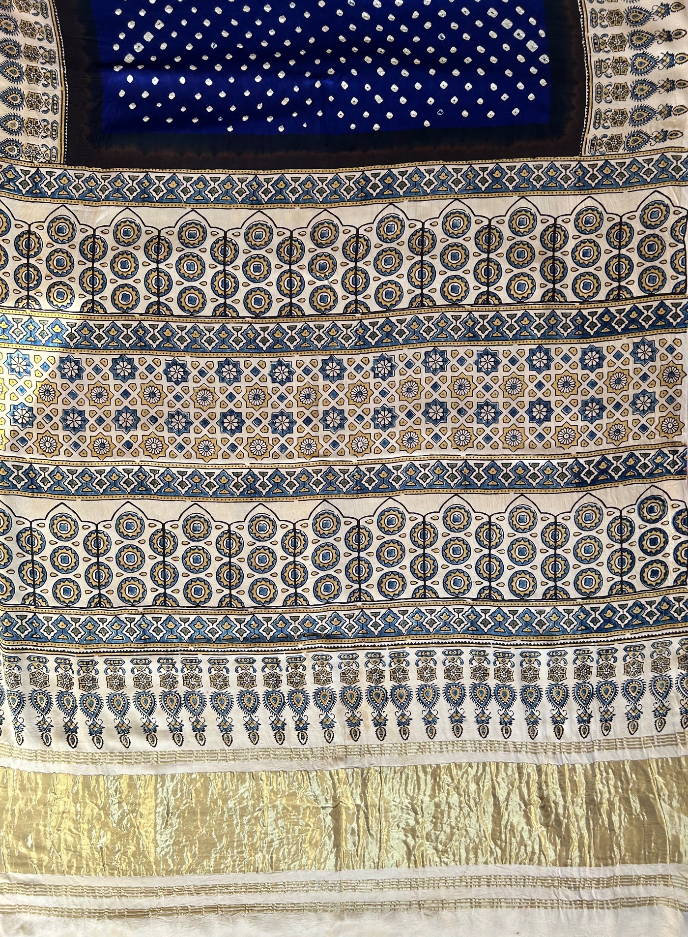 AAKRUTI : HANDMADE BANDHANI AJRAKH MODAL SILK SAREE WITH TISSUE PALLU