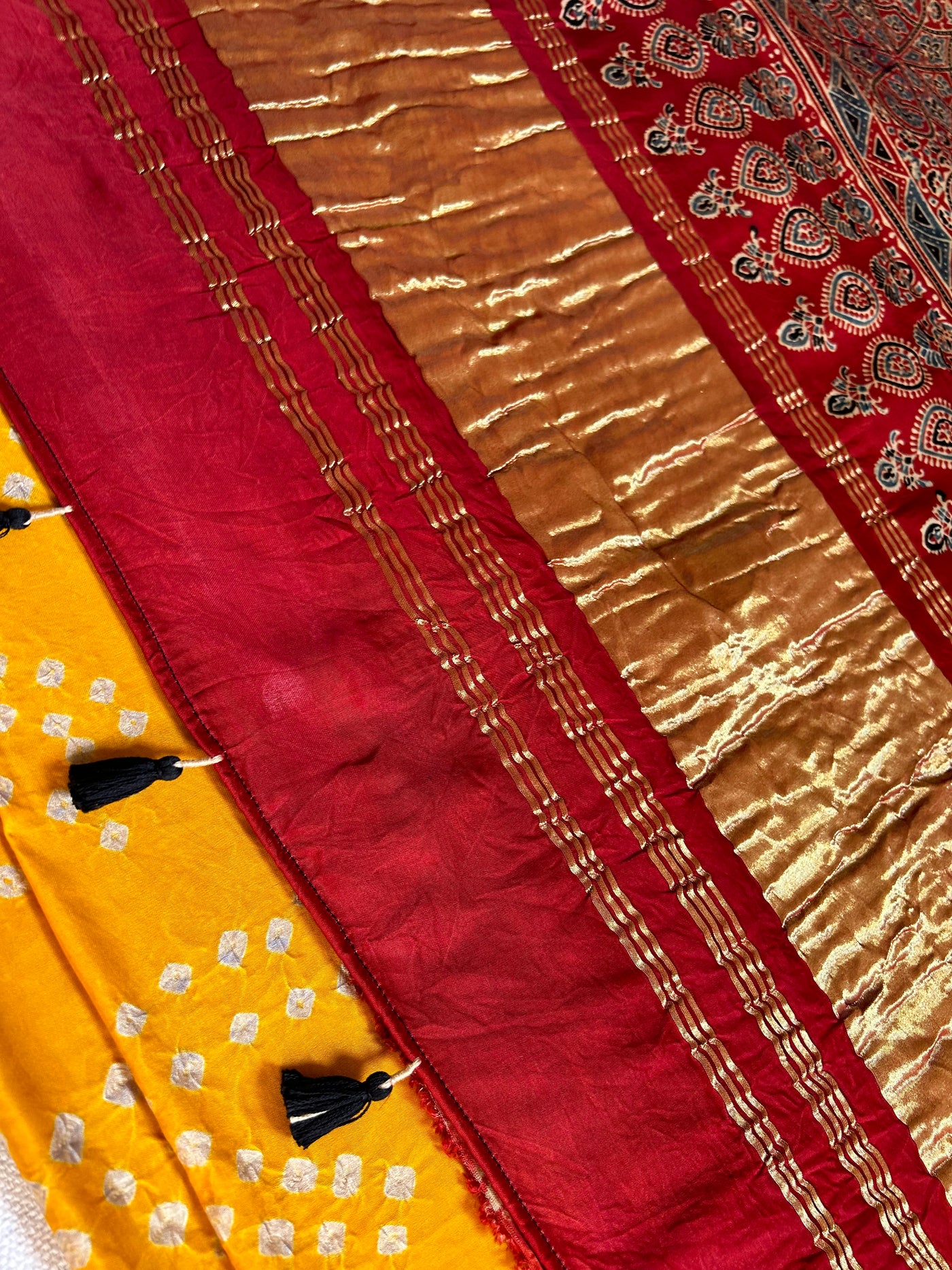 KADAMBARI : HANDMADE BANDHANI AJRAKH MODAL SILK SAREE WITH TISSUE PALLU