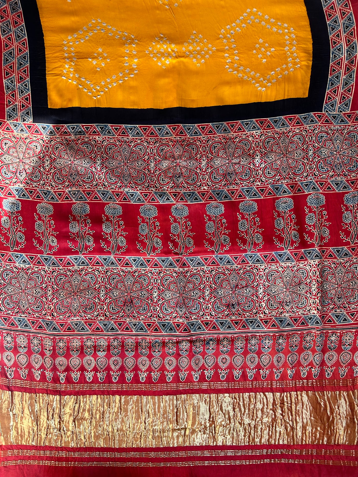 KADAMBARI : HANDMADE BANDHANI AJRAKH MODAL SILK SAREE WITH TISSUE PALLU