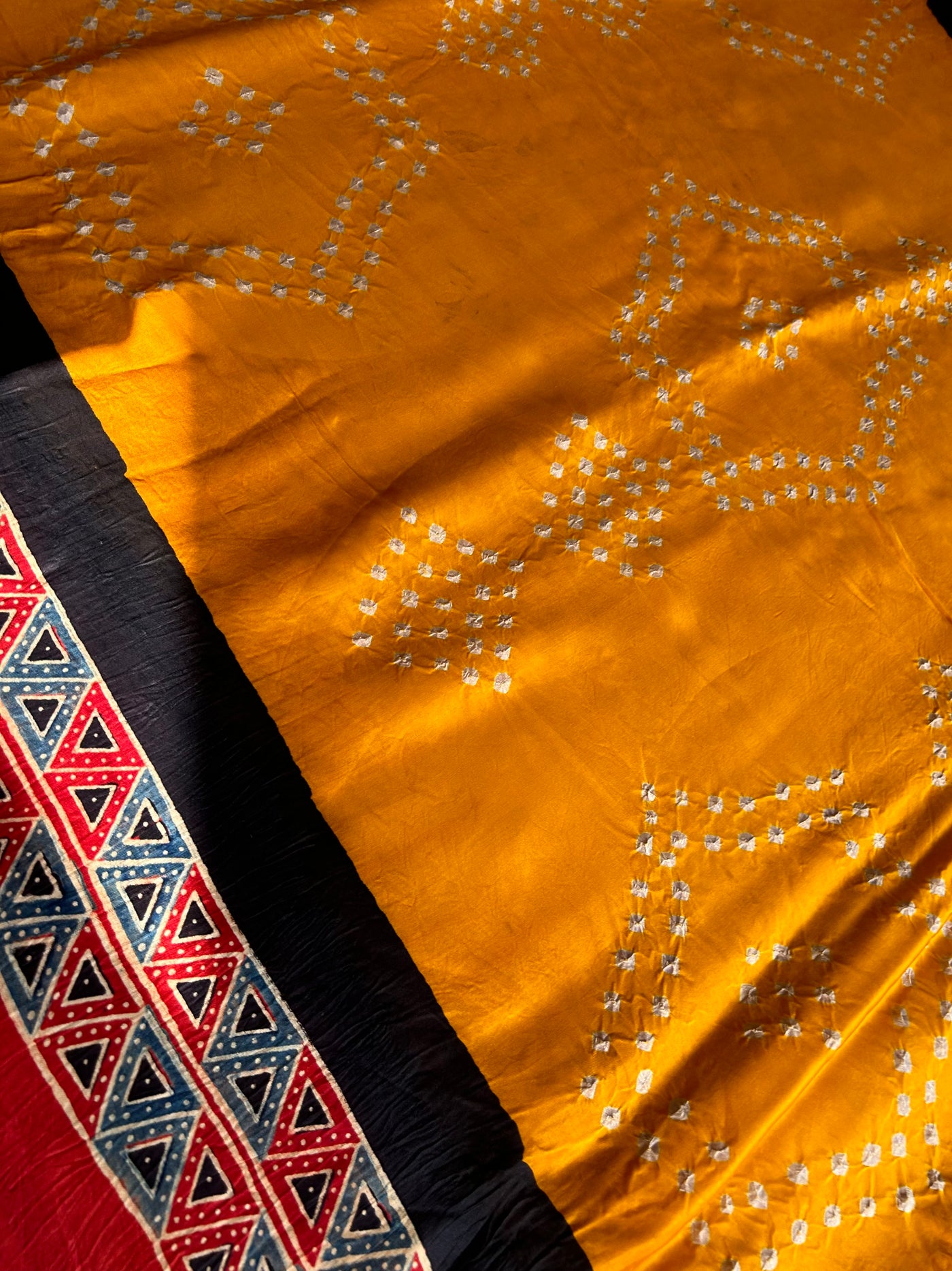 KADAMBARI : HANDMADE BANDHANI AJRAKH MODAL SILK SAREE WITH TISSUE PALLU