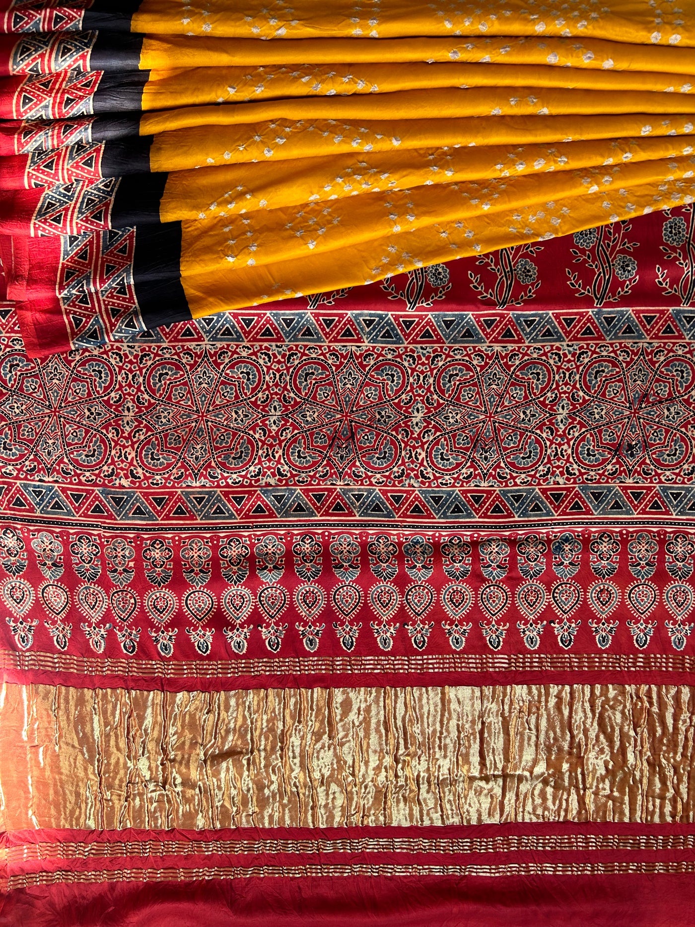 KADAMBARI : HANDMADE BANDHANI AJRAKH MODAL SILK SAREE WITH TISSUE PALLU