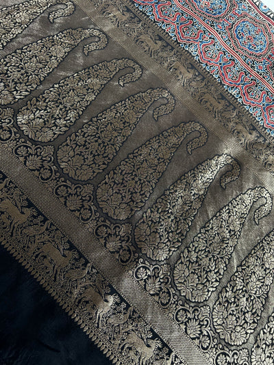 TANISHA: Handblock Ajrakh Dola Silk Saree with Meenakari Pallu