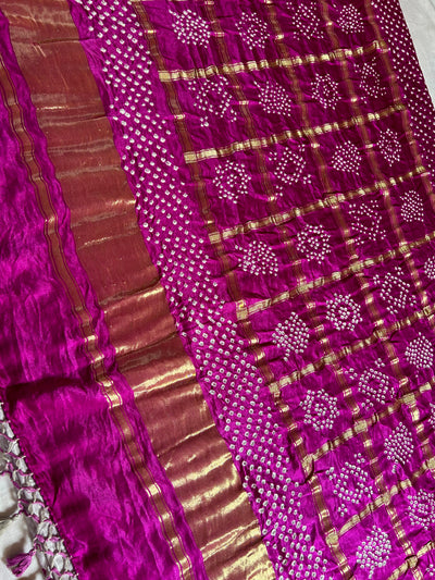 NANDINI: Pure Gajji Silk Rai dana designer Bandhani Gharchola Saree.