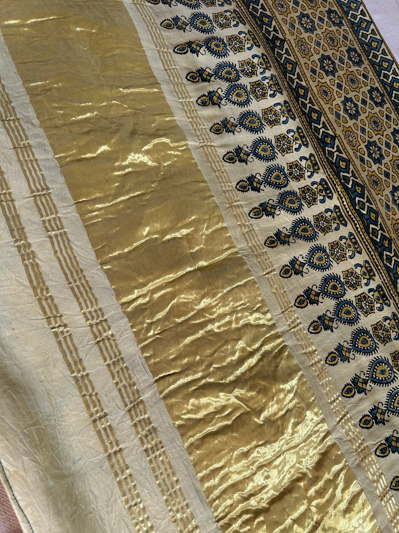KAJARI: HANDMADE BANDHANI AJRAKH MODAL SILK SAREE WITH TISSUE PALLU