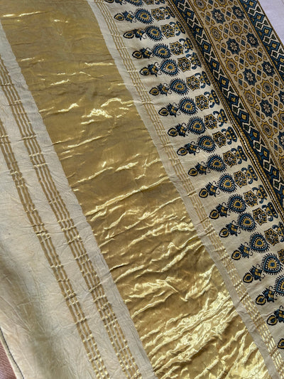 KAJARI: HANDMADE BANDHANI AJRAKH MODAL SILK SAREE WITH TISSUE PALLU