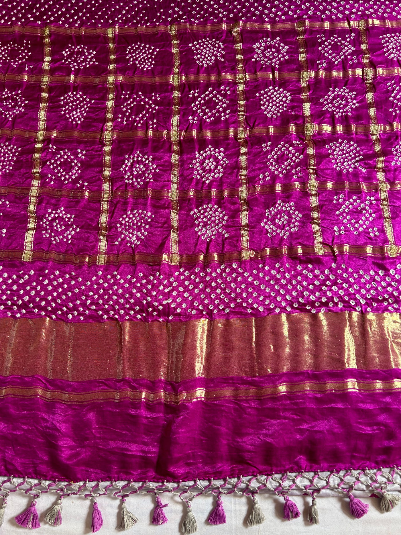 NANDINI: Pure Gajji Silk Rai dana designer Bandhani Gharchola Saree.