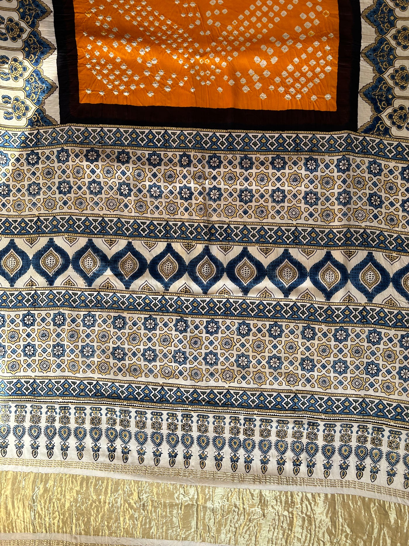 KAJARI: HANDMADE BANDHANI AJRAKH MODAL SILK SAREE WITH TISSUE PALLU