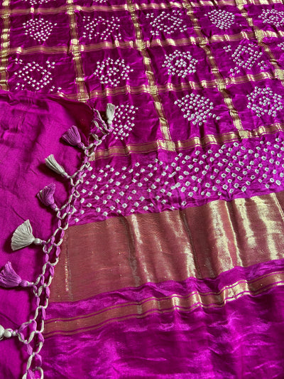 NANDINI: Pure Gajji Silk Rai dana designer Bandhani Gharchola Saree.