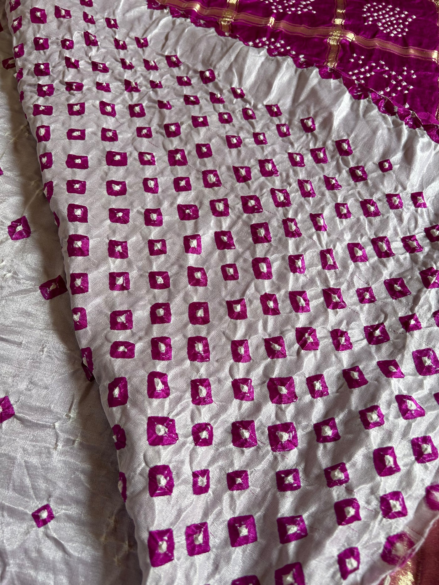 NANDINI: Pure Gajji Silk Rai dana designer Bandhani Gharchola Saree.