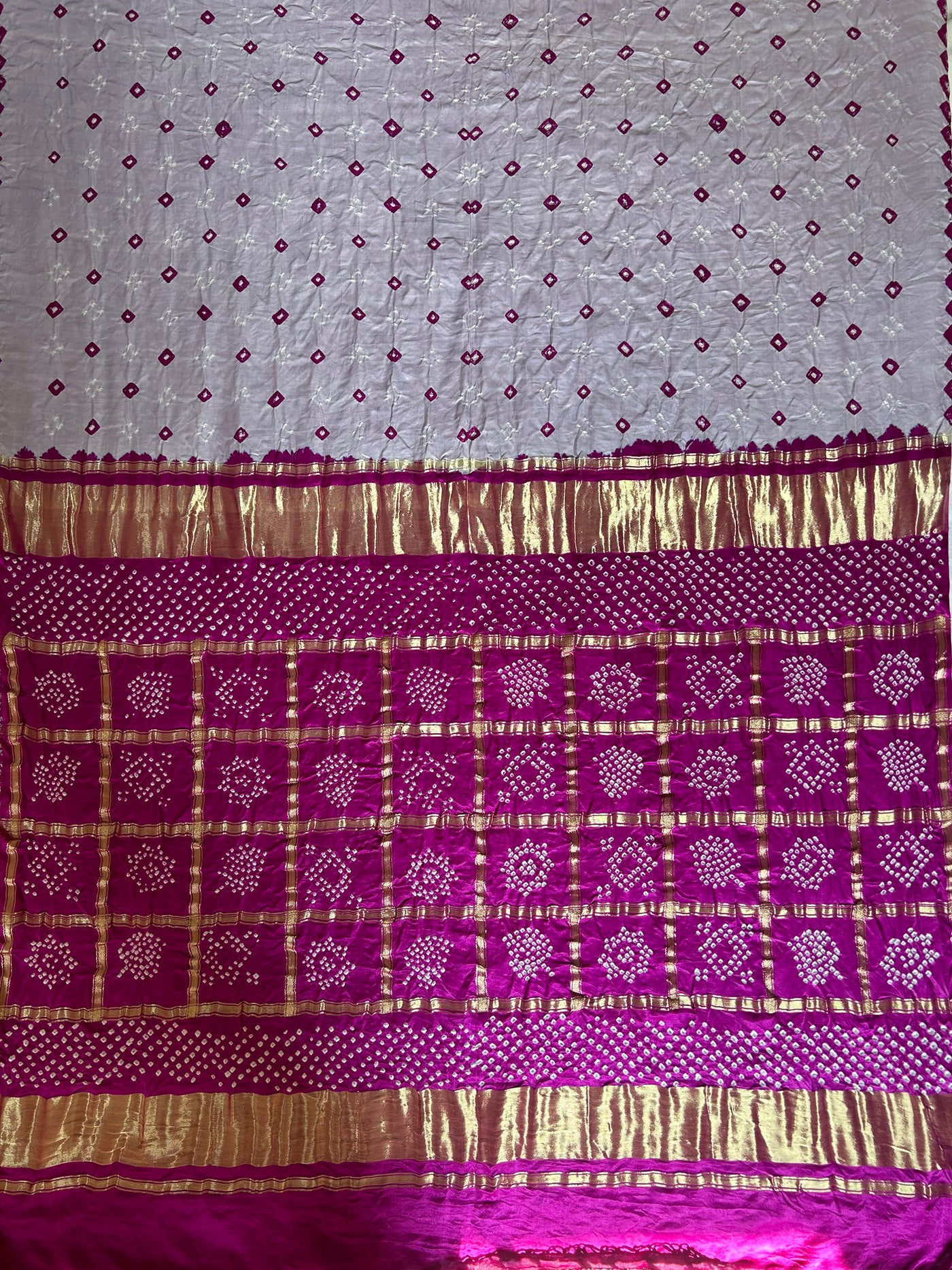 NANDINI: Pure Gajji Silk Rai dana designer Bandhani Gharchola Saree.