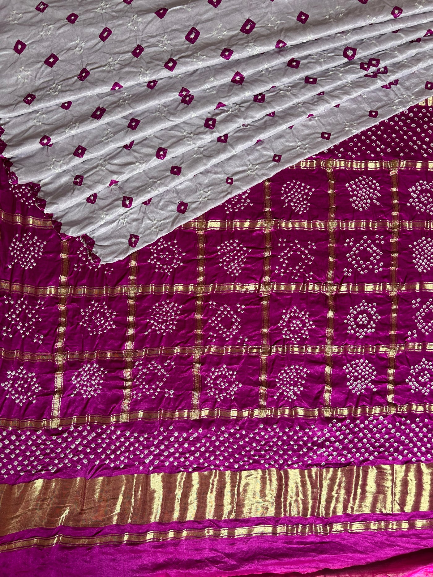 NANDINI: Pure Gajji Silk Rai dana designer Bandhani Gharchola Saree.