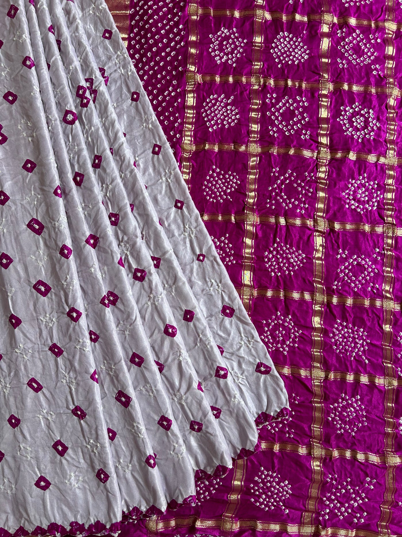 NANDINI: Pure Gajji Silk Rai dana designer Bandhani Gharchola Saree.