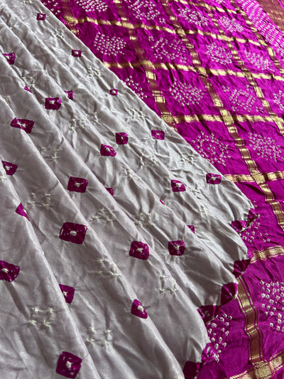 NANDINI: Pure Gajji Silk Rai dana designer Bandhani Gharchola Saree.