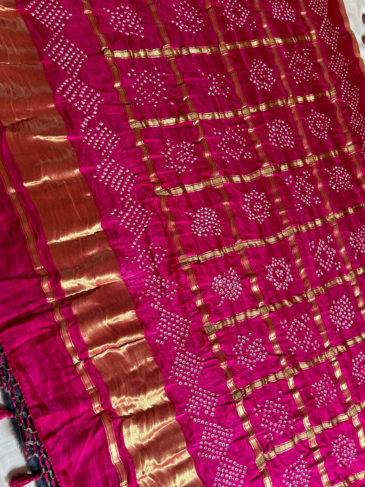 MEHAK: Pure Gajji Silk Rai dana designer Bandhani Gharchola Saree.