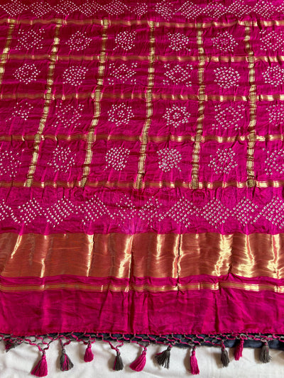 MEHAK: Pure Gajji Silk Rai dana designer Bandhani Gharchola Saree.