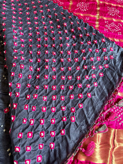 MEHAK: Pure Gajji Silk Rai dana designer Bandhani Gharchola Saree.