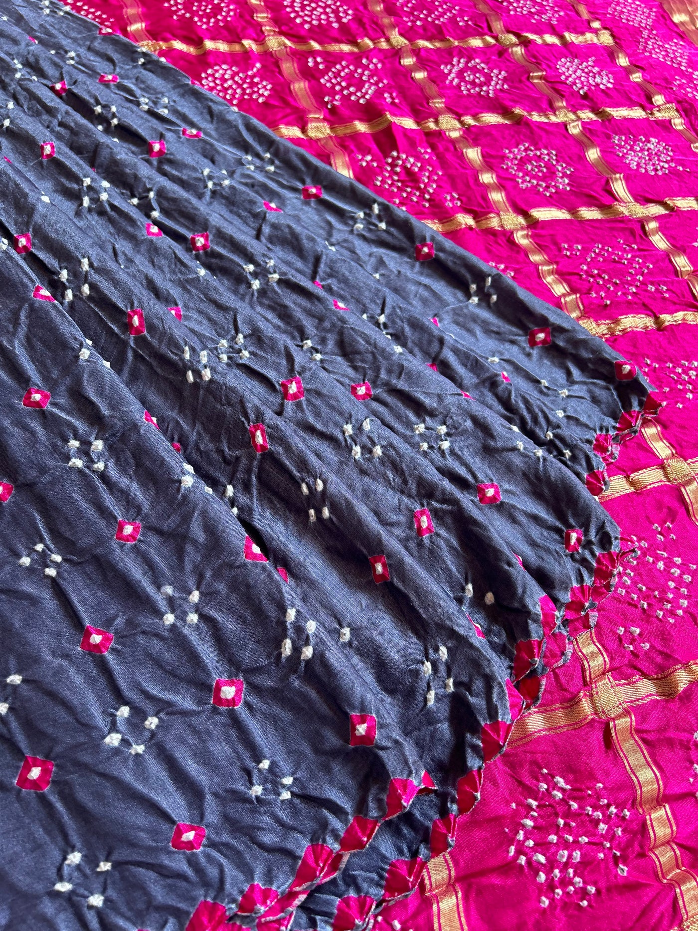 MEHAK: Pure Gajji Silk Rai dana designer Bandhani Gharchola Saree.