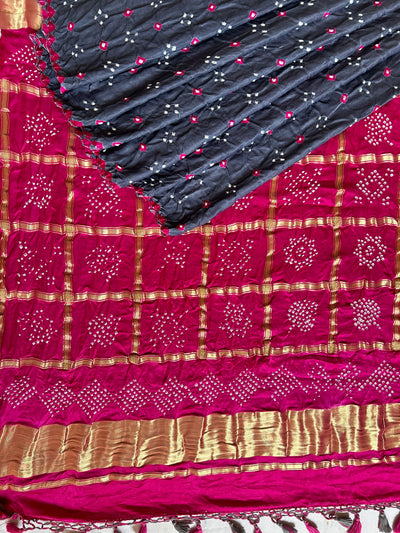 MEHAK: Pure Gajji Silk Rai dana designer Bandhani Gharchola Saree.