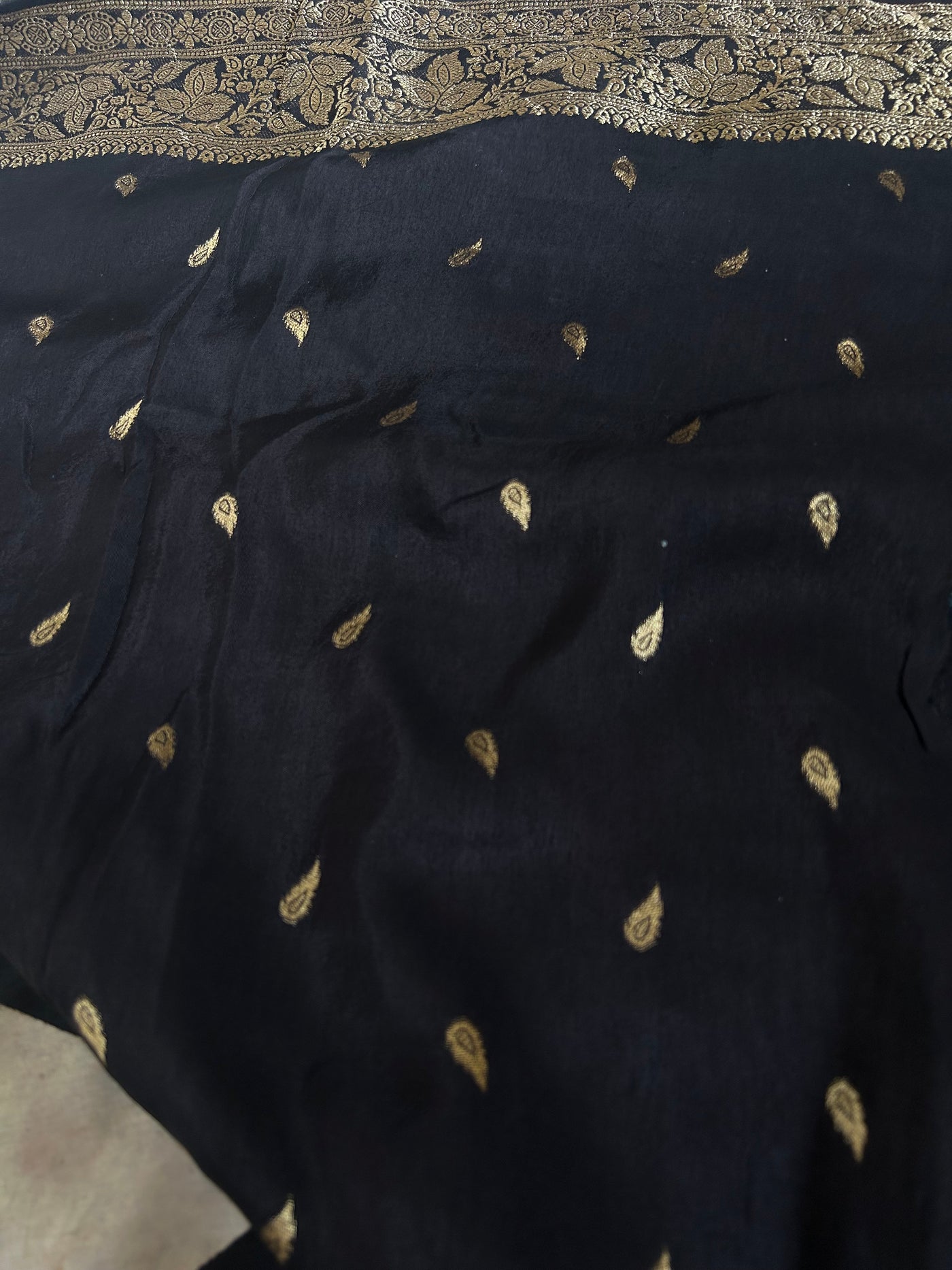 GUNJAN: Handblock Ajrakh Dola Silk Saree with Meenakari Pallu