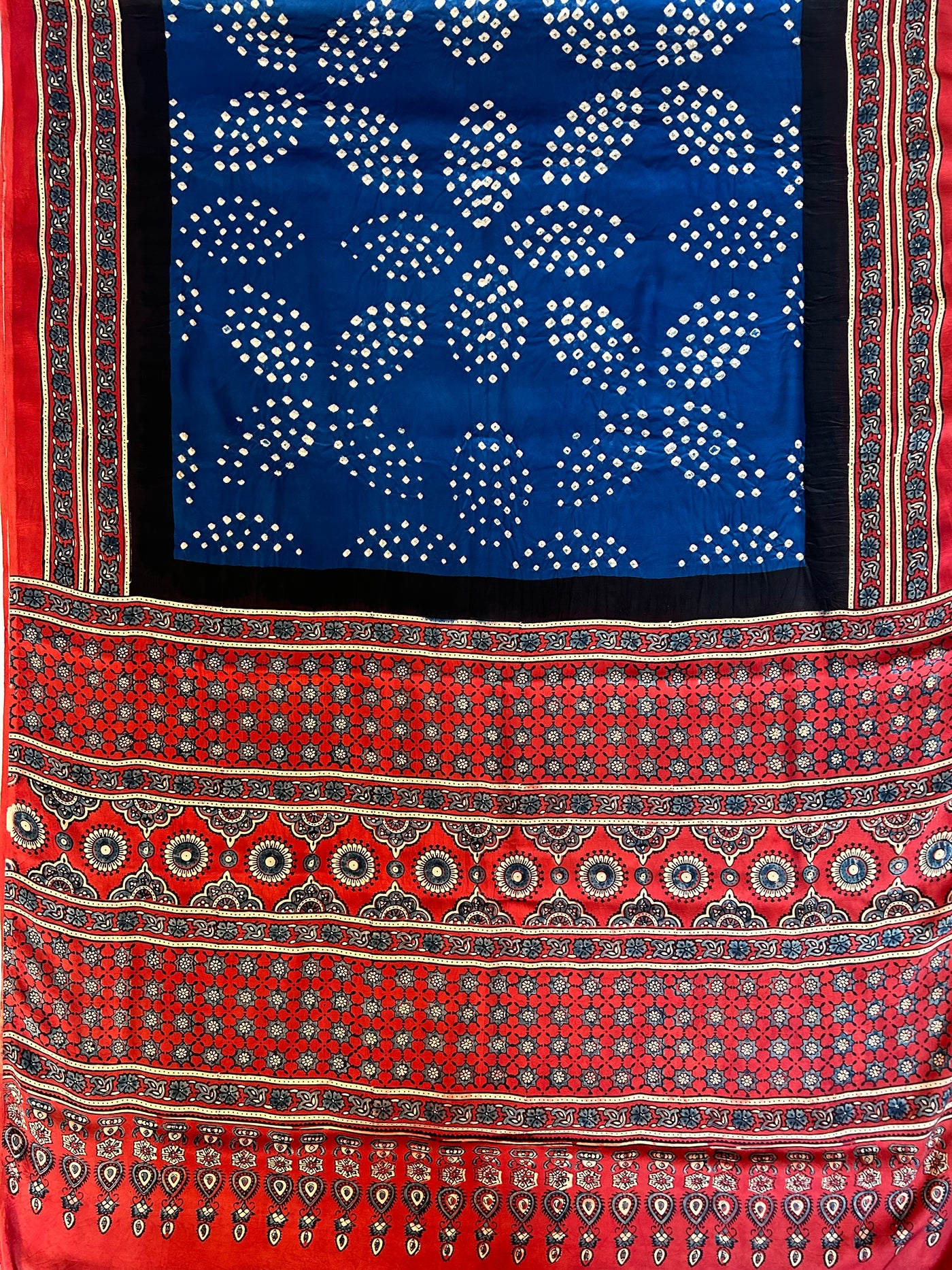 CHAITALI: HANDMADE BANDHANI AJRAKH MODAL SILK SAREE WITH TISSUE PALLU