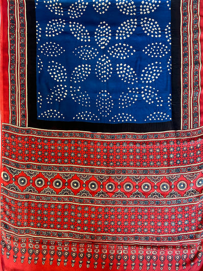 CHAITALI: HANDMADE BANDHANI AJRAKH MODAL SILK SAREE WITH TISSUE PALLU
