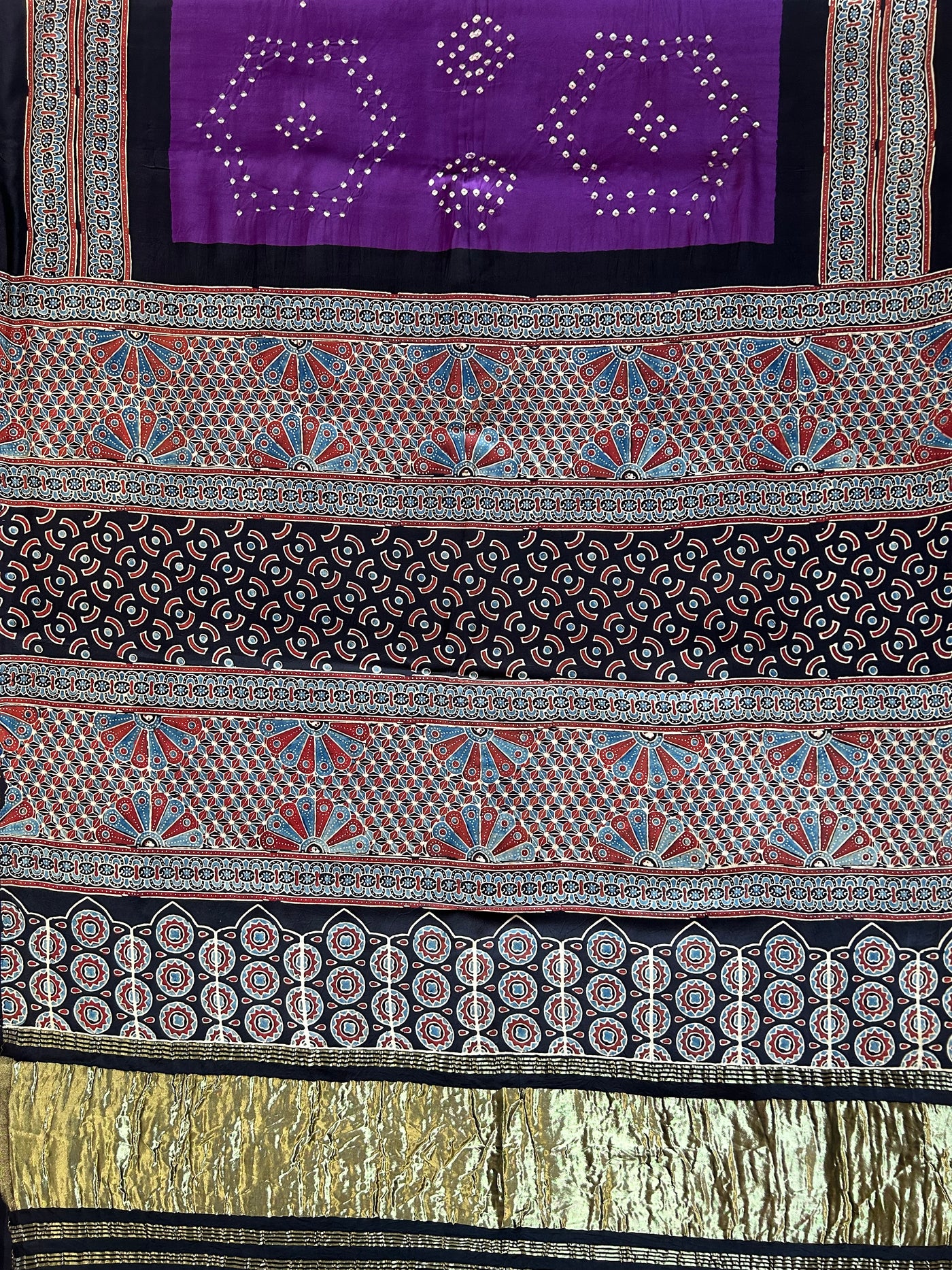 TULIKA: HANDMADE BANDHANI AJRAKH MODAL SILK SAREE WITH TISSUE PALLU