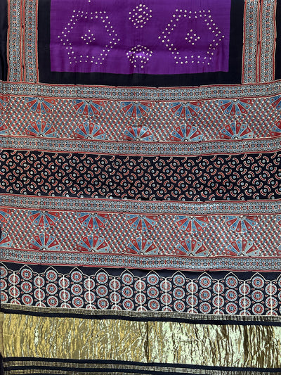 TULIKA: HANDMADE BANDHANI AJRAKH MODAL SILK SAREE WITH TISSUE PALLU