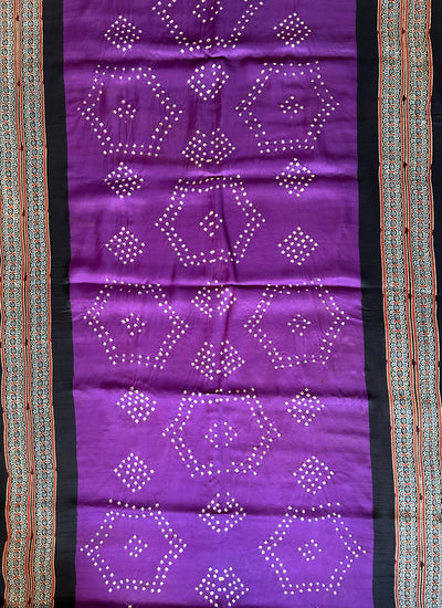 TULIKA: HANDMADE BANDHANI AJRAKH MODAL SILK SAREE WITH TISSUE PALLU