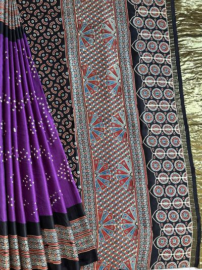 TULIKA: HANDMADE BANDHANI AJRAKH MODAL SILK SAREE WITH TISSUE PALLU