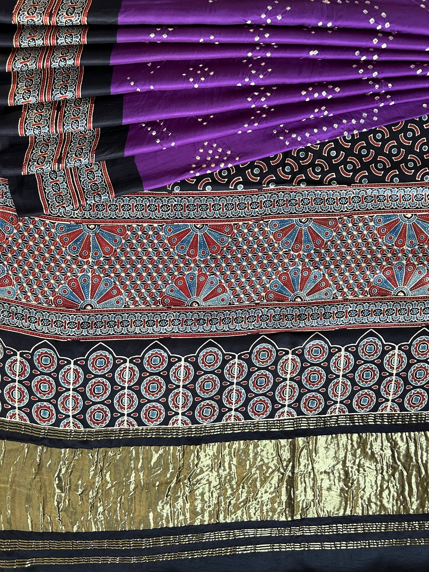 TULIKA: HANDMADE BANDHANI AJRAKH MODAL SILK SAREE WITH TISSUE PALLU