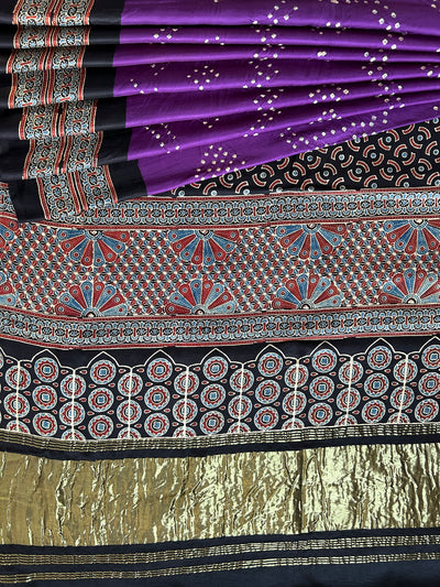 TULIKA: HANDMADE BANDHANI AJRAKH MODAL SILK SAREE WITH TISSUE PALLU
