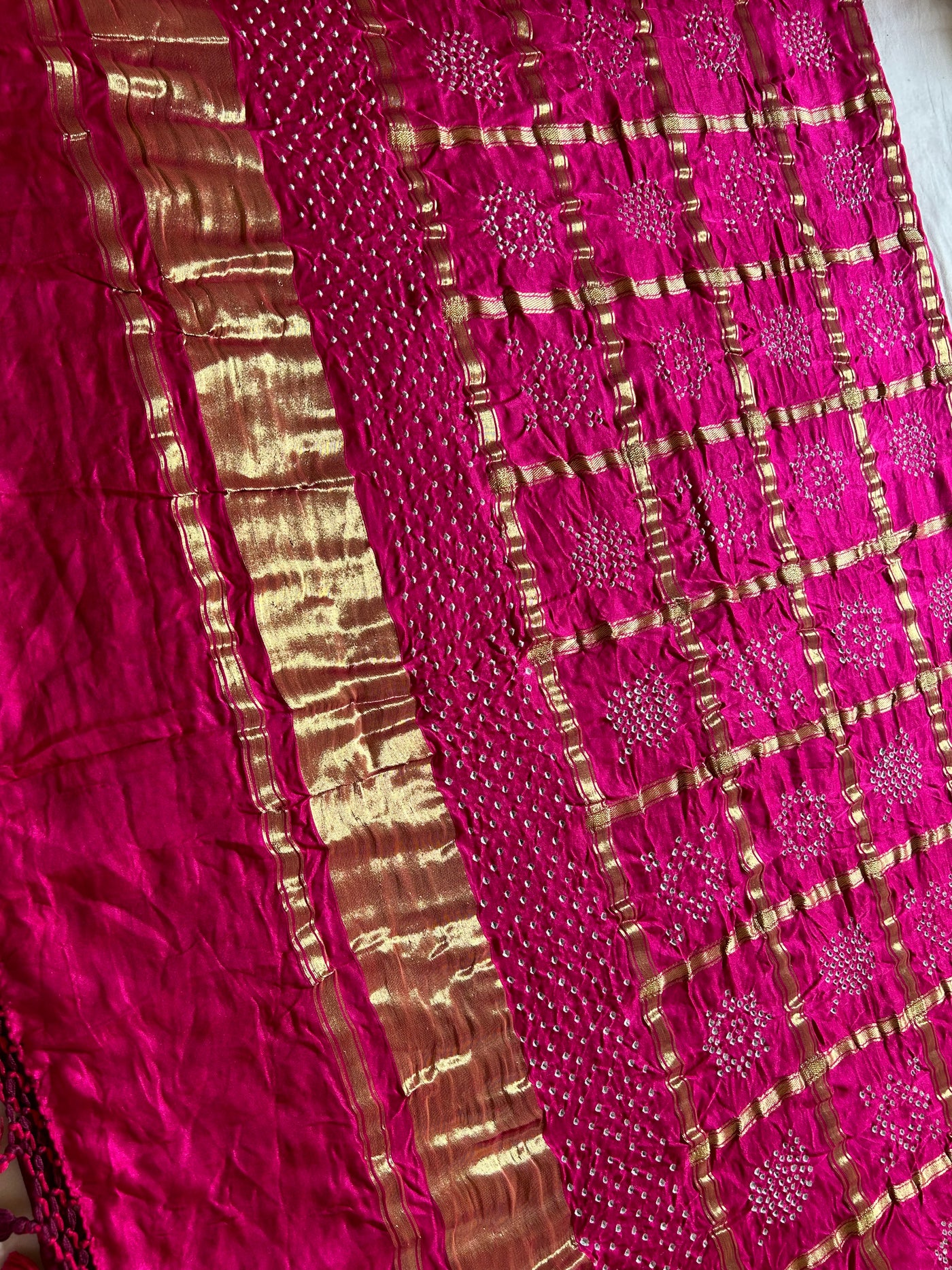 BARKHA: Pure Gajji Silk Rai dana designer Bandhani Gharchola Saree.