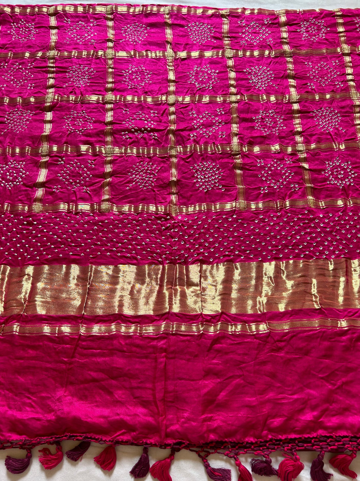 BARKHA: Pure Gajji Silk Rai dana designer Bandhani Gharchola Saree.