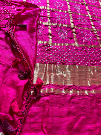 BARKHA: Pure Gajji Silk Rai dana designer Bandhani Gharchola Saree.