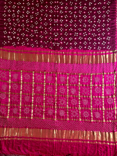 BARKHA: Pure Gajji Silk Rai dana designer Bandhani Gharchola Saree.