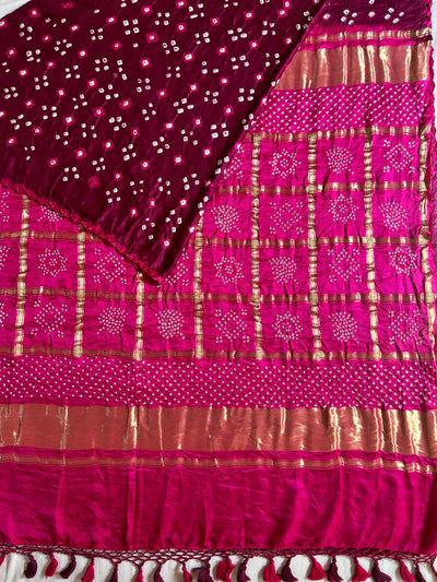 BARKHA: Pure Gajji Silk Rai dana designer Bandhani Gharchola Saree.