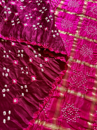 BARKHA: Pure Gajji Silk Rai dana designer Bandhani Gharchola Saree.