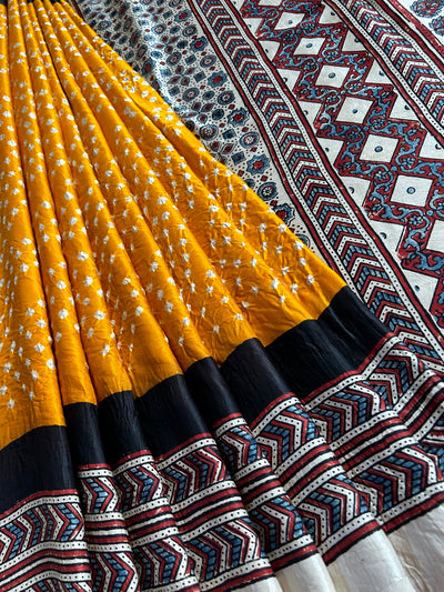 DAMYANTI -HANDMADE BANDHANI AJRAKH MODAL SILK SAREE WITH TISSUE PALLU