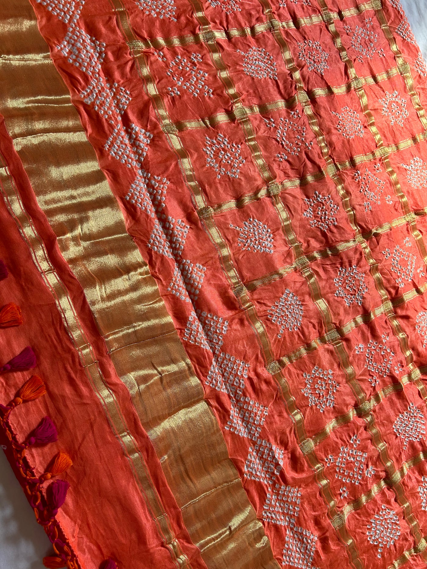 GAURI: Pure Gajji Silk Rai dana designer Bandhani Gharchola Saree.