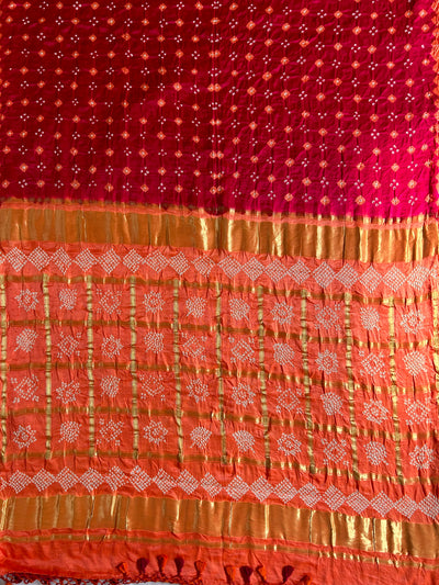 GAURI: Pure Gajji Silk Rai dana designer Bandhani Gharchola Saree.