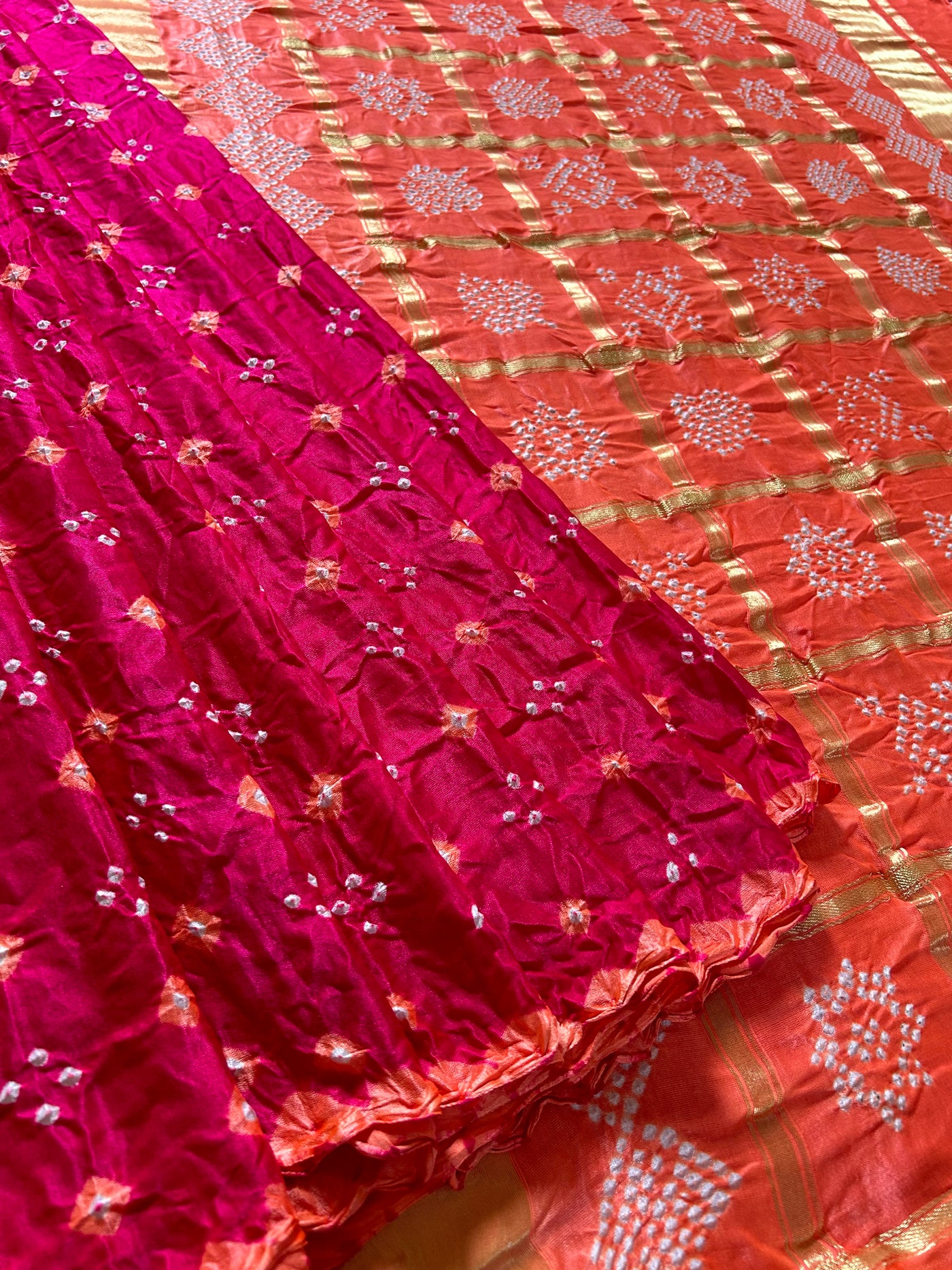 GAURI: Pure Gajji Silk Rai dana designer Bandhani Gharchola Saree.